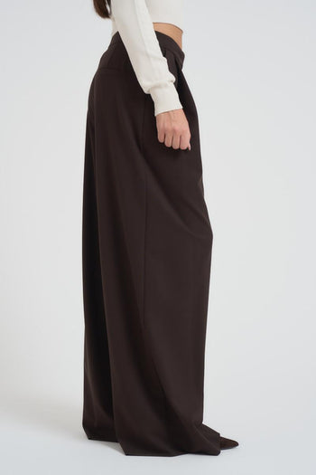 Pantalone donna over con pinces marrone - 7