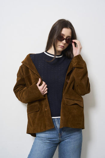 Giacca donna marrone in pelle scamosciata - 3