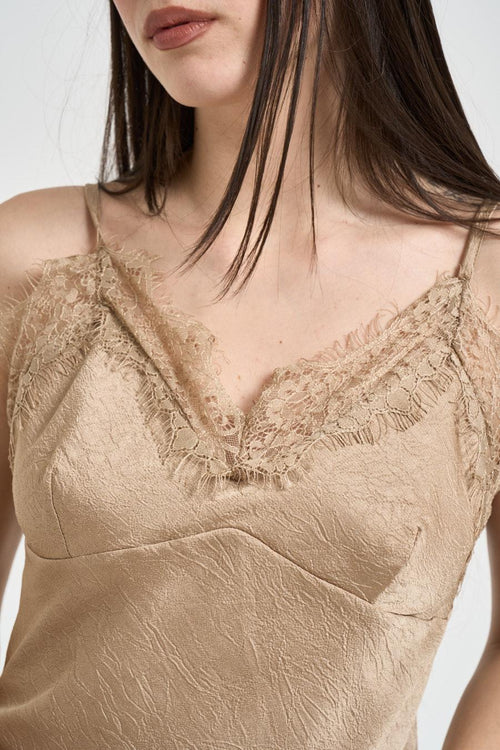 Top donna inserti in pizzo beige - 2