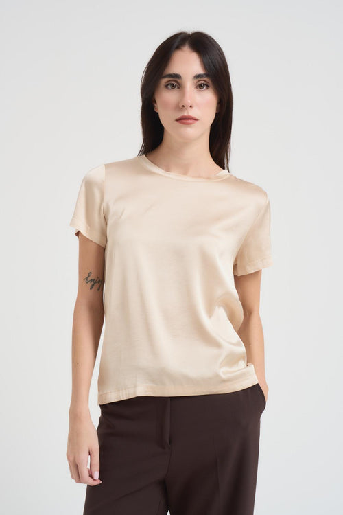 T-shirt donna beige girocollo - 1