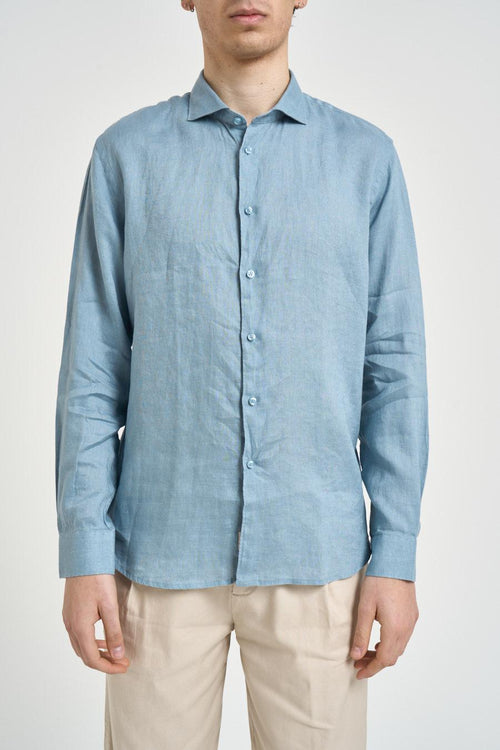Camicia uomo in lino celeste - 2