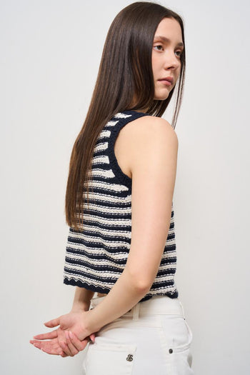 Top donna in maglia a righe bianco e blu - 3