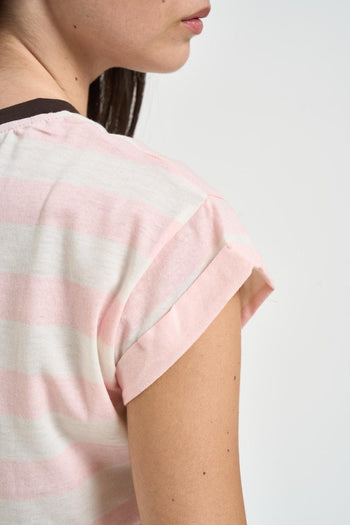 T-shirt donna a righe bianca e rosa - 4
