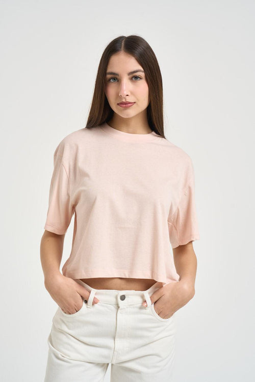 T-shirt donna cropped rosa chiaro