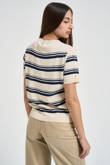 Maglia donna girocollo a righe multicolor - 3