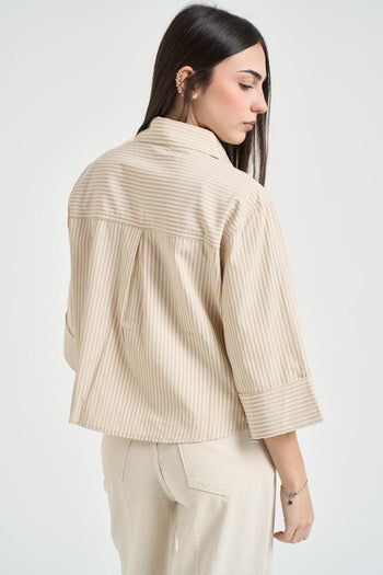 Camicia donna a righe crema - 4