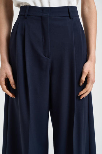 Pantaloni donna a palazzo blu navy - 3