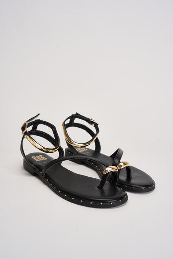 Sandalo donna nero con anello oro - 4