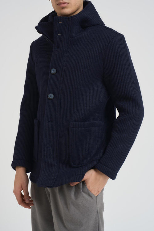 Cappotto uomo in maglia e nylon blu notte