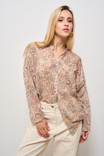 Camicia donna fantasia beige - 3