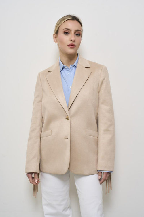 Women's beige suede jacket with fringes