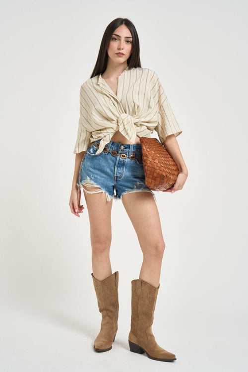 Camicia donna a righe beige e marrone