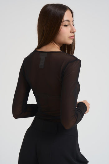 Body donna manica lunga semitrasparente nero - 4