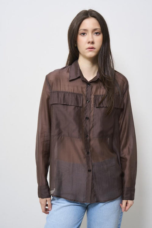 Camicia donna semitrasparente marrone