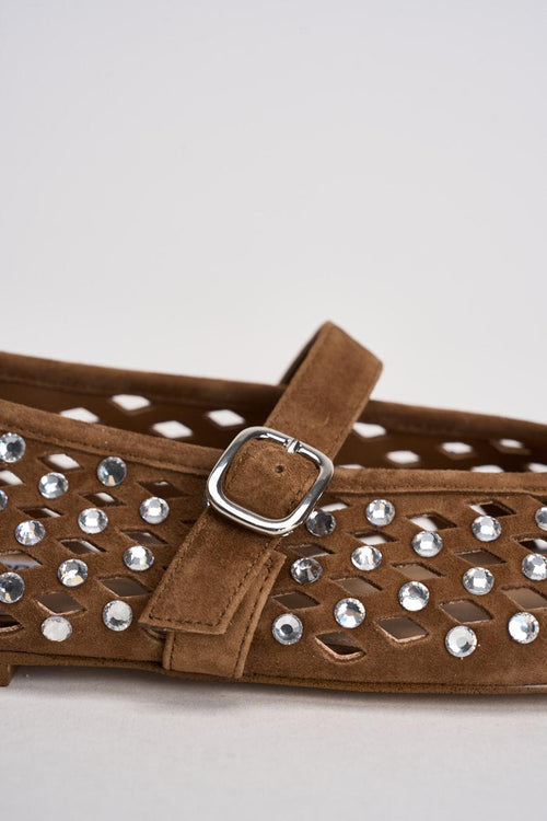 Ballerina donna nocciola traforata con borchie silver - 2