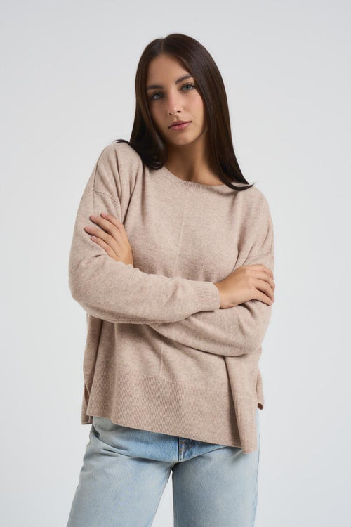 Maglia donna girocollo ampio beige - 2