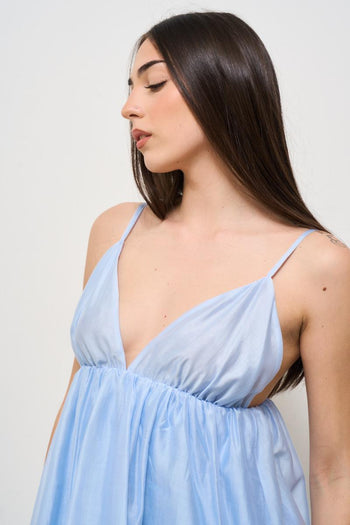 Abito donna corto balloon celeste - 3