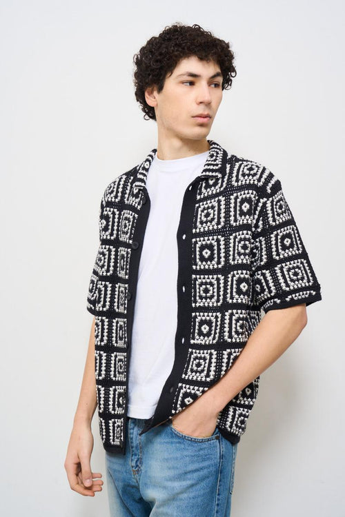 Camicia uomo in fantasia quadri nera - 2