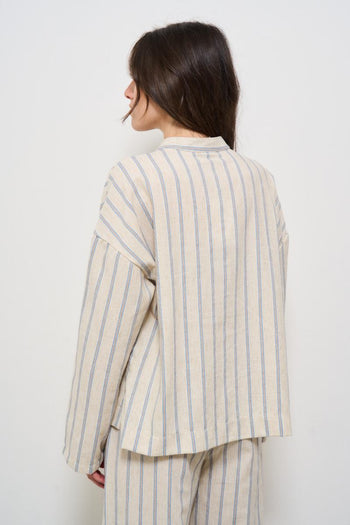 Blusa donna gessata grigio e celeste - 3
