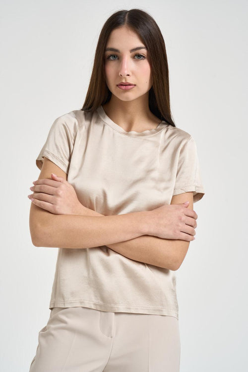 T-shirt donna girocollo beige