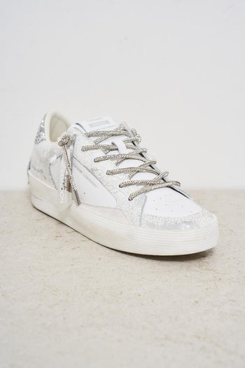Women's leather sneakers with glitter details - 4