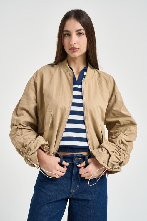 Bomber donna con coulisse beige - 2