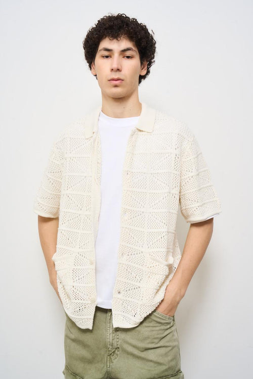 Camicia uomo in maglia panna