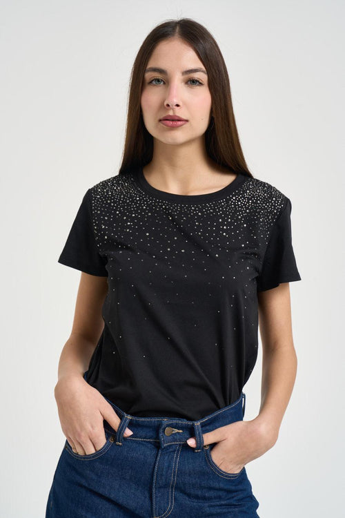 T-shirt donna con strass nera