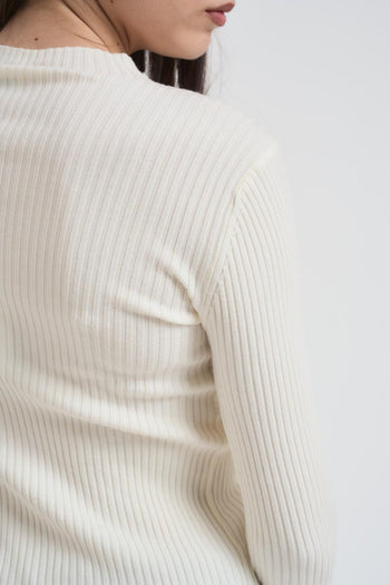 Maglia donna girocollo a costine crema - 4