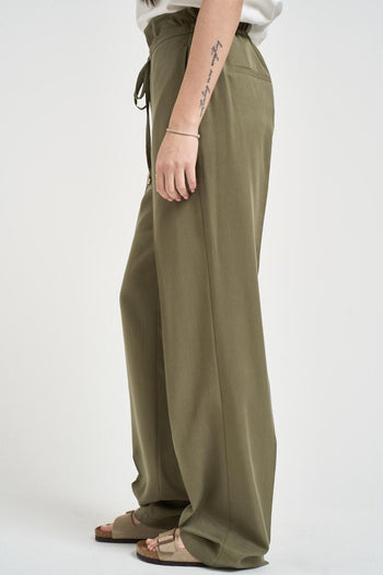 Pantalone donna palazzo verde oliva - 4