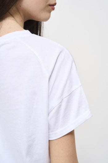 T-shirt donna bianca con applicazioni strass - 5