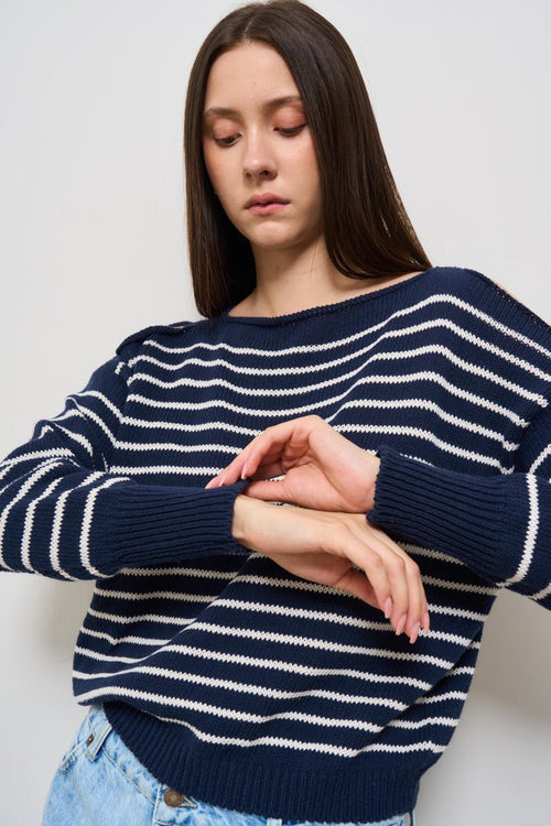 Maglia donna a righe bianca e blu - 2