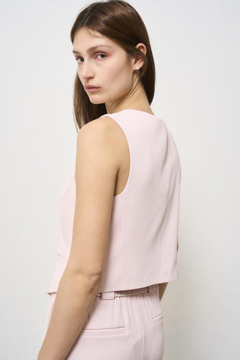 Completo donna gilet e pantalone rosa in crep - 3