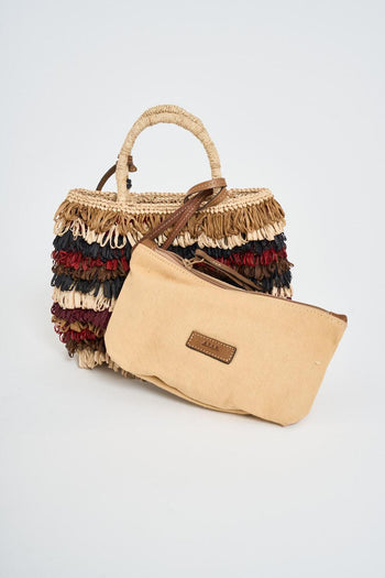 Borsa donna in rafia a righe multicolor - 6