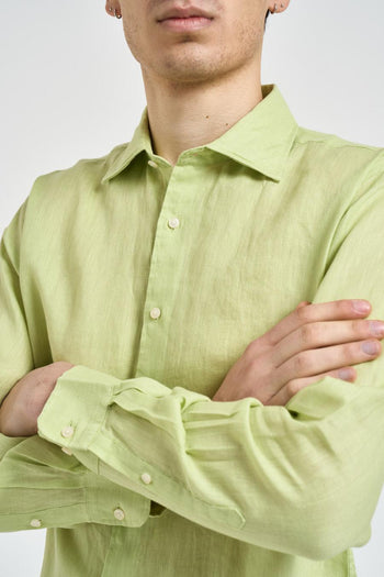 Camicia uomo verde lime in lino - 3