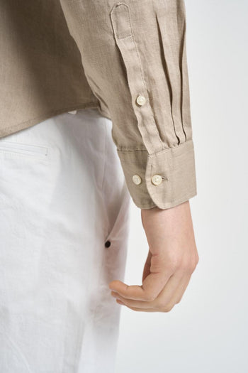 Camicia uomo beige in lino - 6