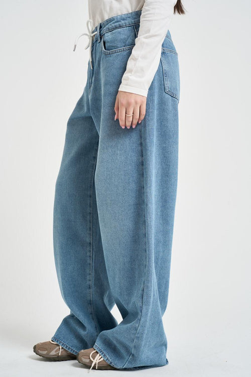 Jeans donna wide leg in denim chiaro - 2