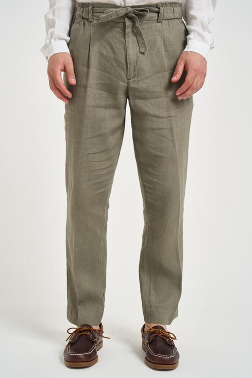 Pantalone uomo in lino verde militare