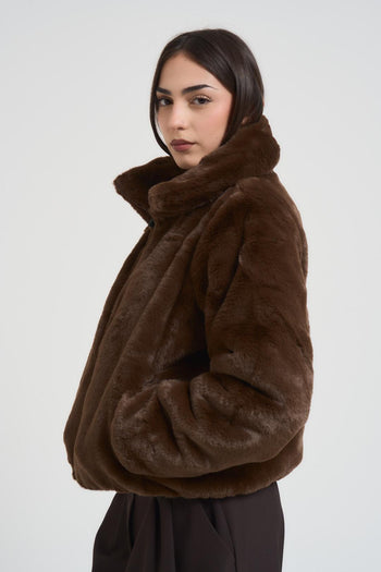 Ecopelliccia donna corta reversibile marrone - 4
