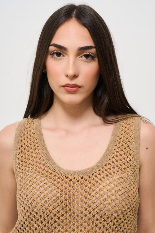 Top donna in maglia cammello - 2
