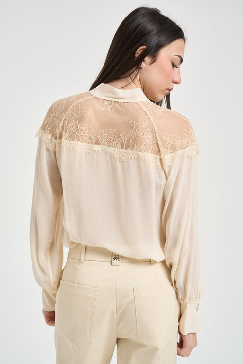 Camicia donna con inserti in pizzo panna<BR/> - 2