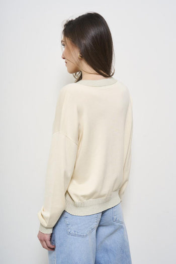 Women's cream V-neck sweater - 4