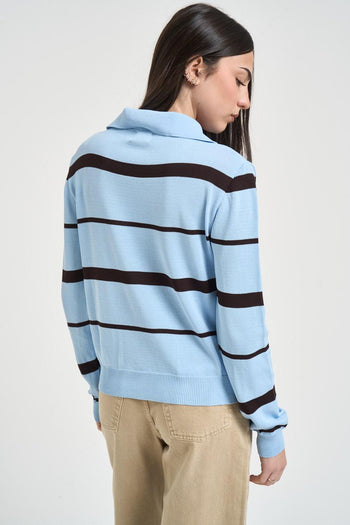 Polo donna a righe marrone e celeste - 4