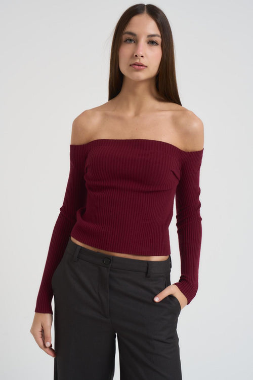 Maglia donna scollo a barca bordeaux - 2