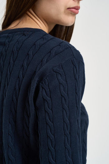 Maglia donna a treccia blu - 5