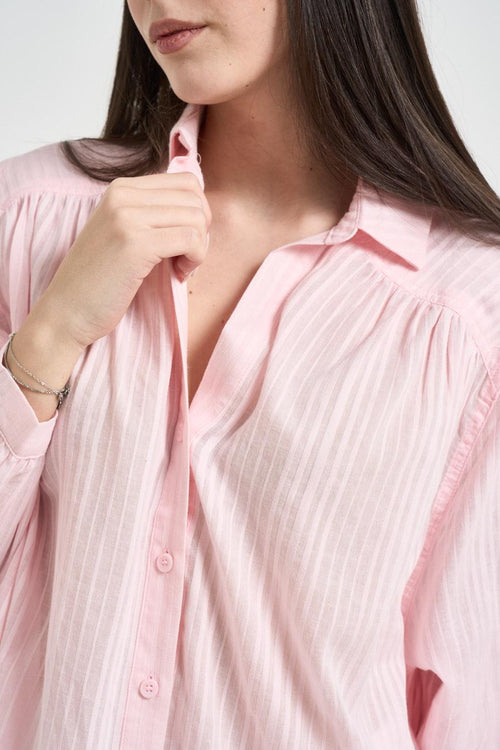 Camicia donna con manica a sbuffo rosa<BR/> - 2