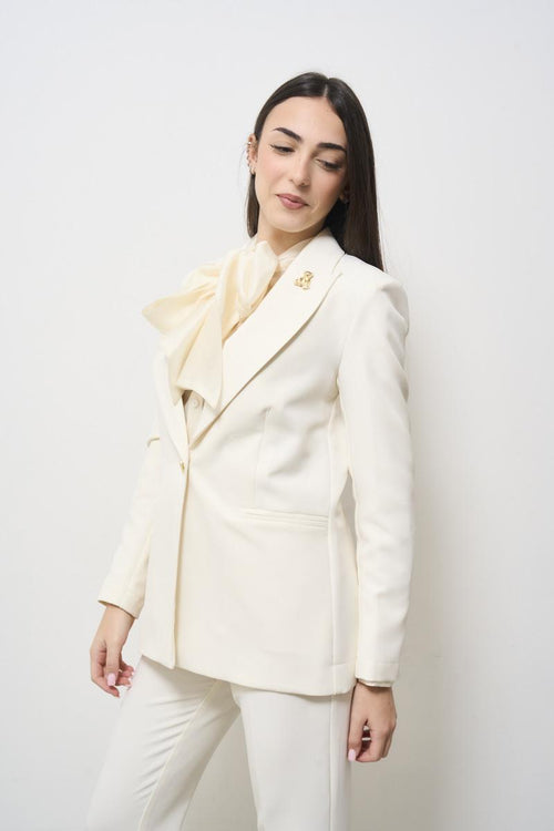 Cream women's jacket with brooch - 2