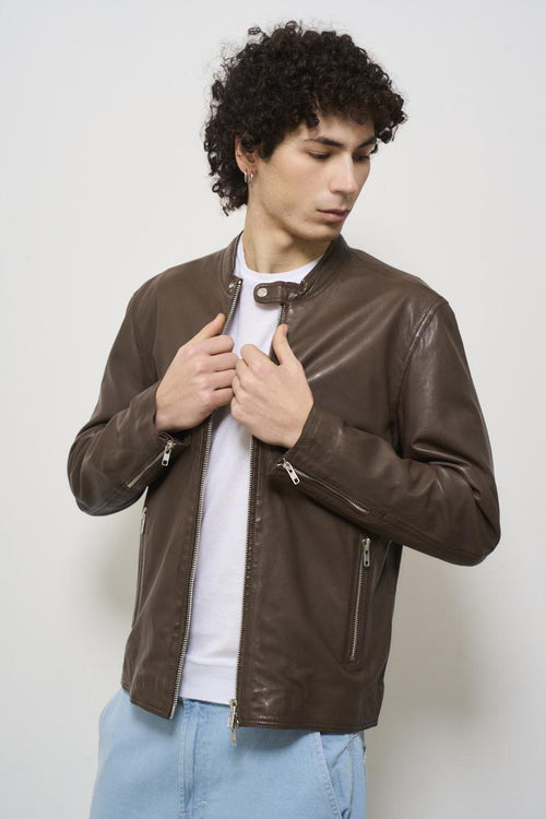 Giubbotto uomo in pelle marrone - 2
