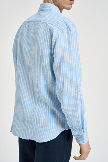 Camicia uomo a righe bianche e celesti in lino - 3