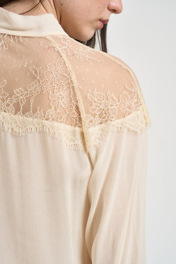 Camicia donna con inserti in pizzo panna<BR/> - 5
